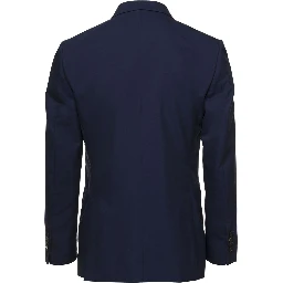 Blue Double-breasted Blazer with Pointed Reverses in Wool and Cotton Blend Man