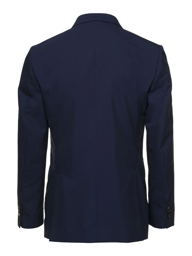 Blue Double-breasted Blazer with Pointed Reverses in Wool and Cotton Blend Man alternative