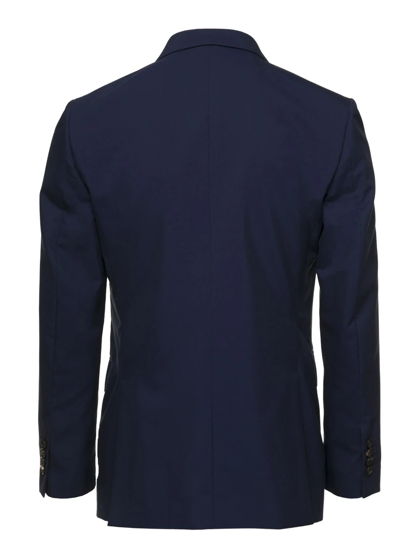 Blue Double-breasted Blazer with Pointed Reverses in Wool and Cotton Blend Man