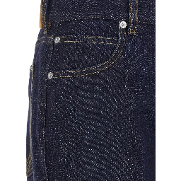 Indigo Blue Palazzo Jeans with Logo Patch on the Back in Cotton Woman