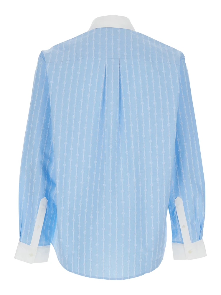 Laurel Light Blue Shirt with Pointed Collar and All-Over Logo Print in Cotton Man alternative