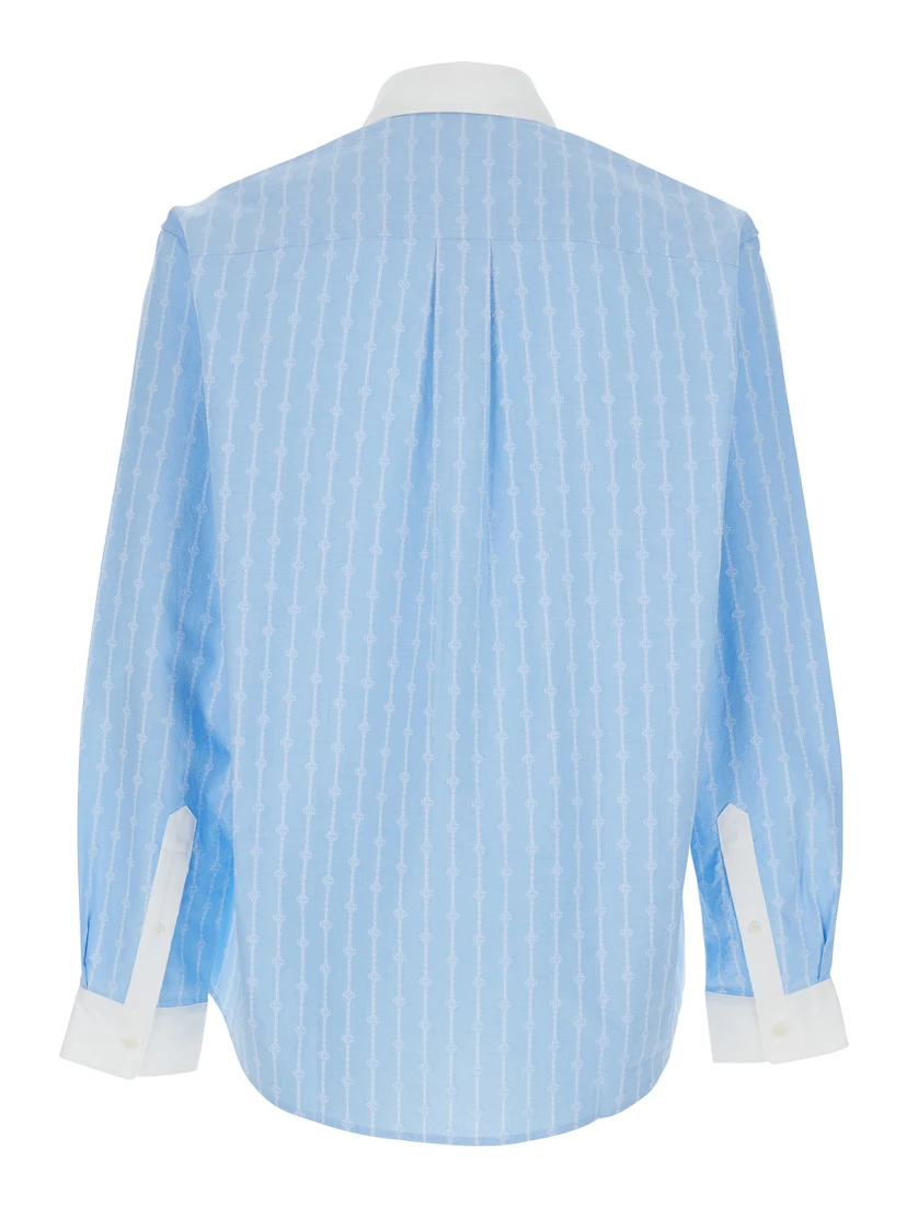 Laurel Light Blue Shirt with Pointed Collar and All-Over Logo Print in Cotton Man
