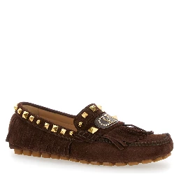 Plaster Caster Brown Loafers with VLogo on the Front and Fringed Details in Suede Woman