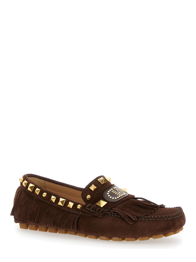 Plaster Caster Brown Loafers with VLogo on the Front and Fringed Details in Suede Woman