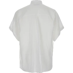 White Shirt with  Classic Collar and Wide Short Sleeves in Linen Man