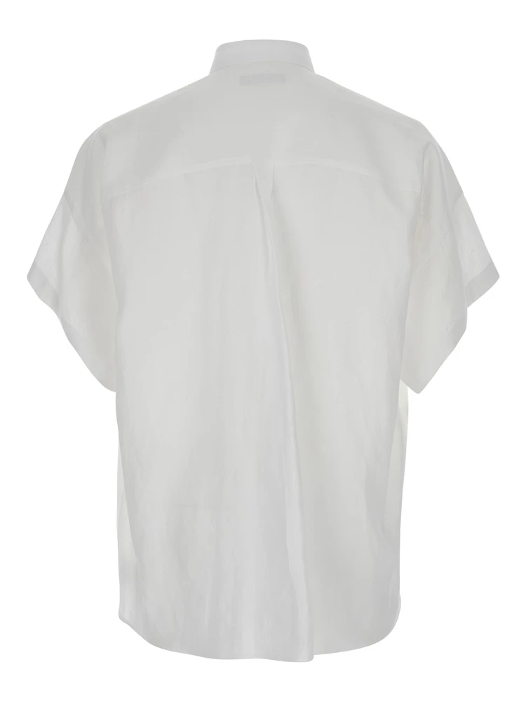 White Shirt with  Classic Collar and Wide Short Sleeves in Linen Man alternative