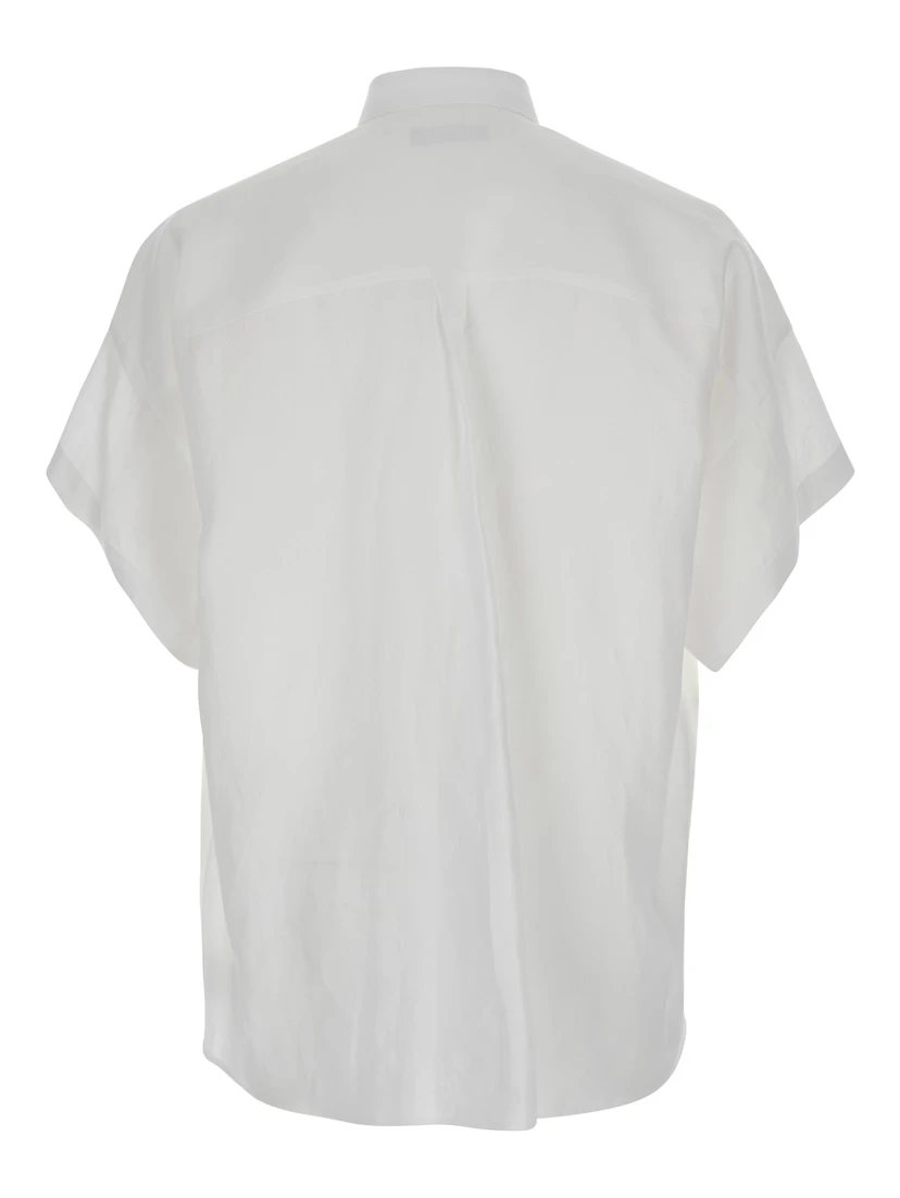 White Shirt with  Classic Collar and Wide Short Sleeves in Linen Man
