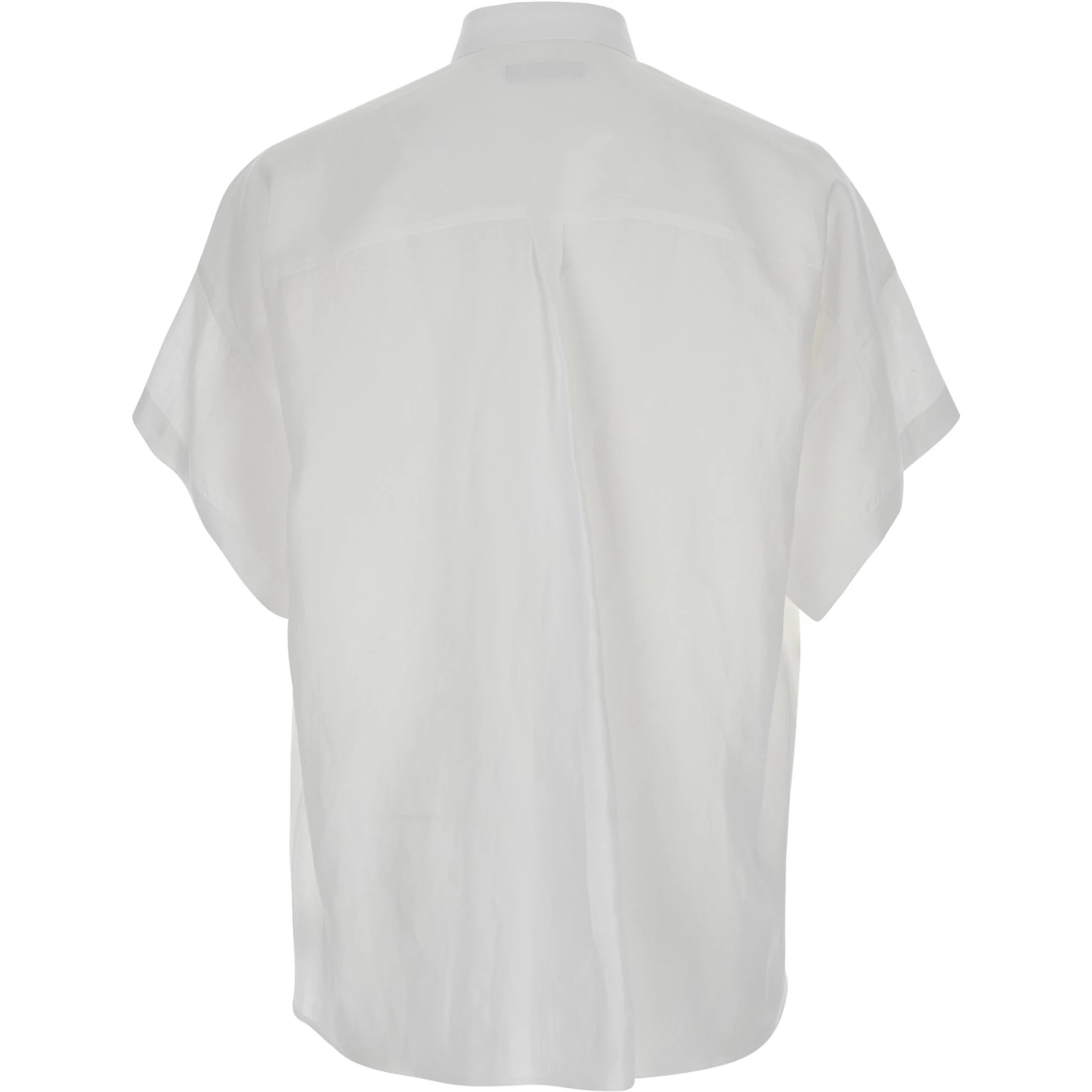 White Shirt with Classic Collar and Wide Short Sleeves in Linen Man