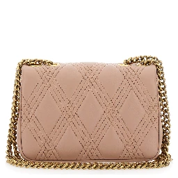 حقيبة كروسبودي مبطنة وردية اللون من كويلتي 67، مزينة بشعار V في الأمام، مصنوعة من الجلد، للنساء