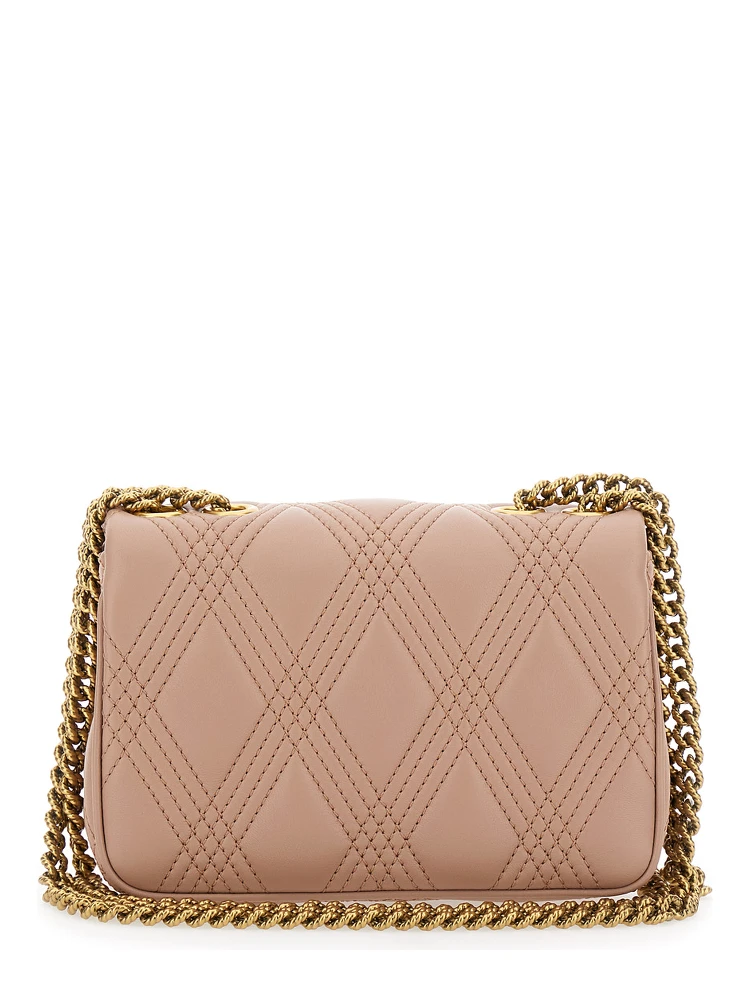 Quiltie 67 Pink Quilted Crossbody Bagwith VLogo Plaque on the Front in Leather Woman alternative