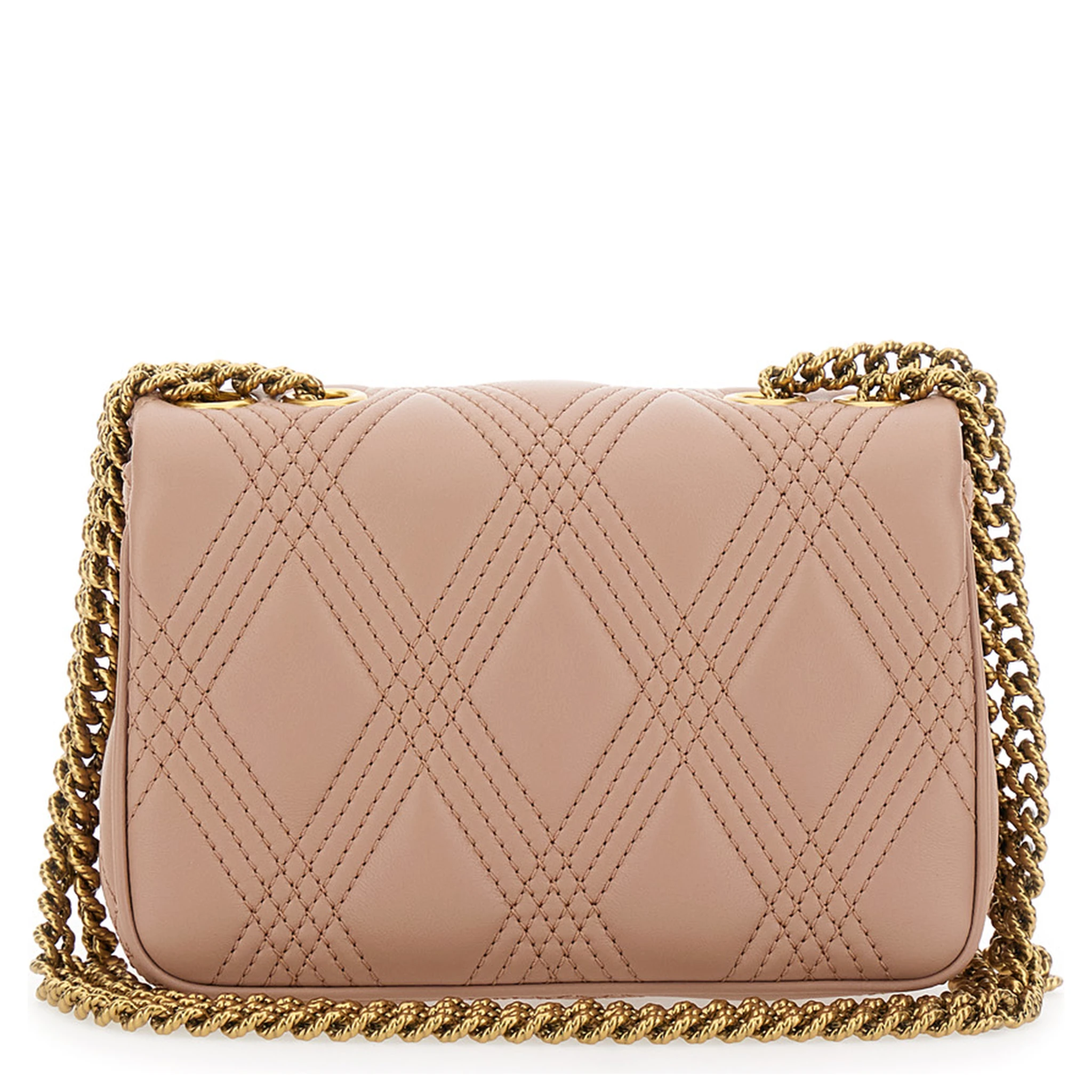 حقيبة كروسبودي مبطنة وردية اللون من كويلتي 67، مزينة بشعار V في الأمام، مصنوعة من الجلد، للنساء