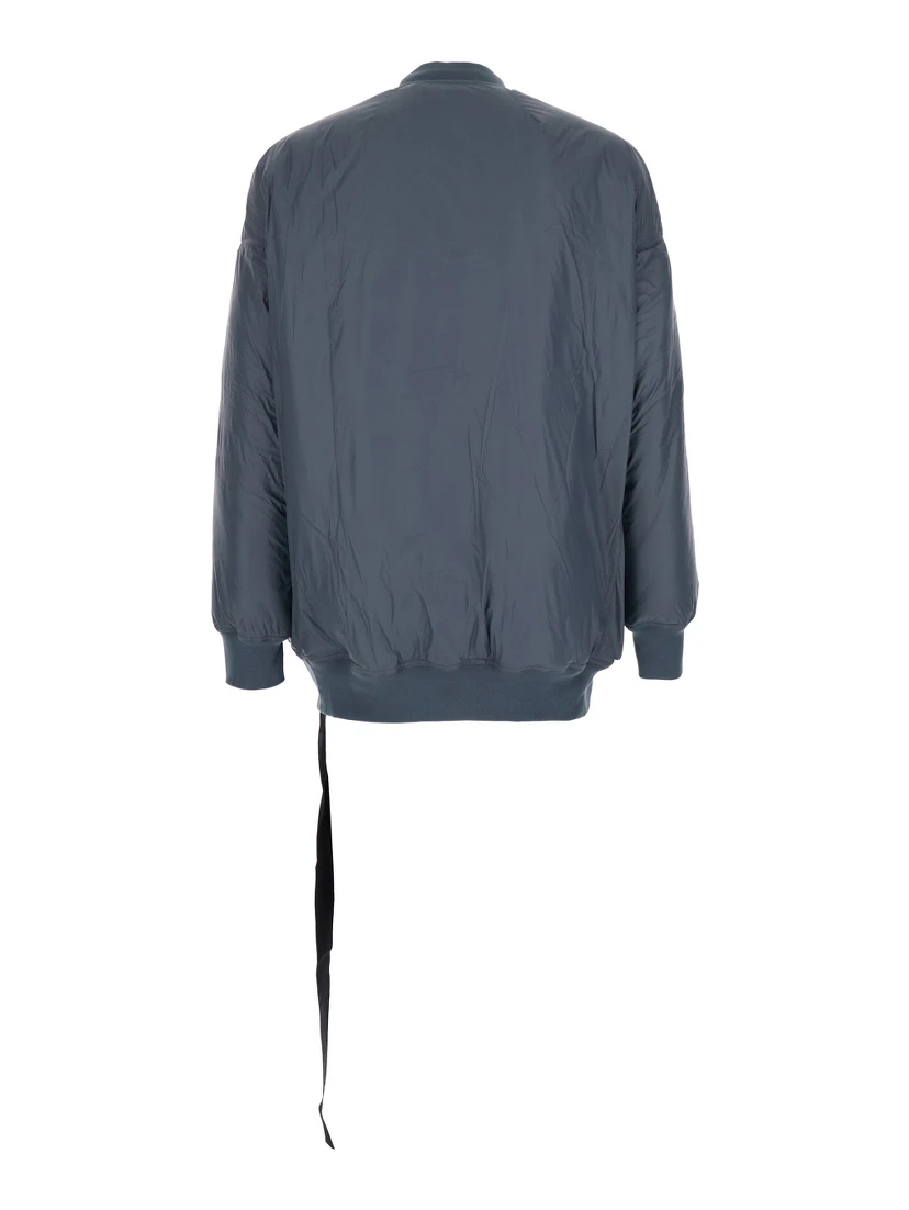 Grey Jumbo Flight Bomber Jacket with Strap Detail  in Tech Fabric Man