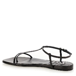 Black Sandals with Ankle Buckle Closure in Leather Woman