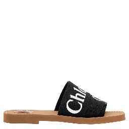 Chloé Womans Black Canvas Sandals with Logo