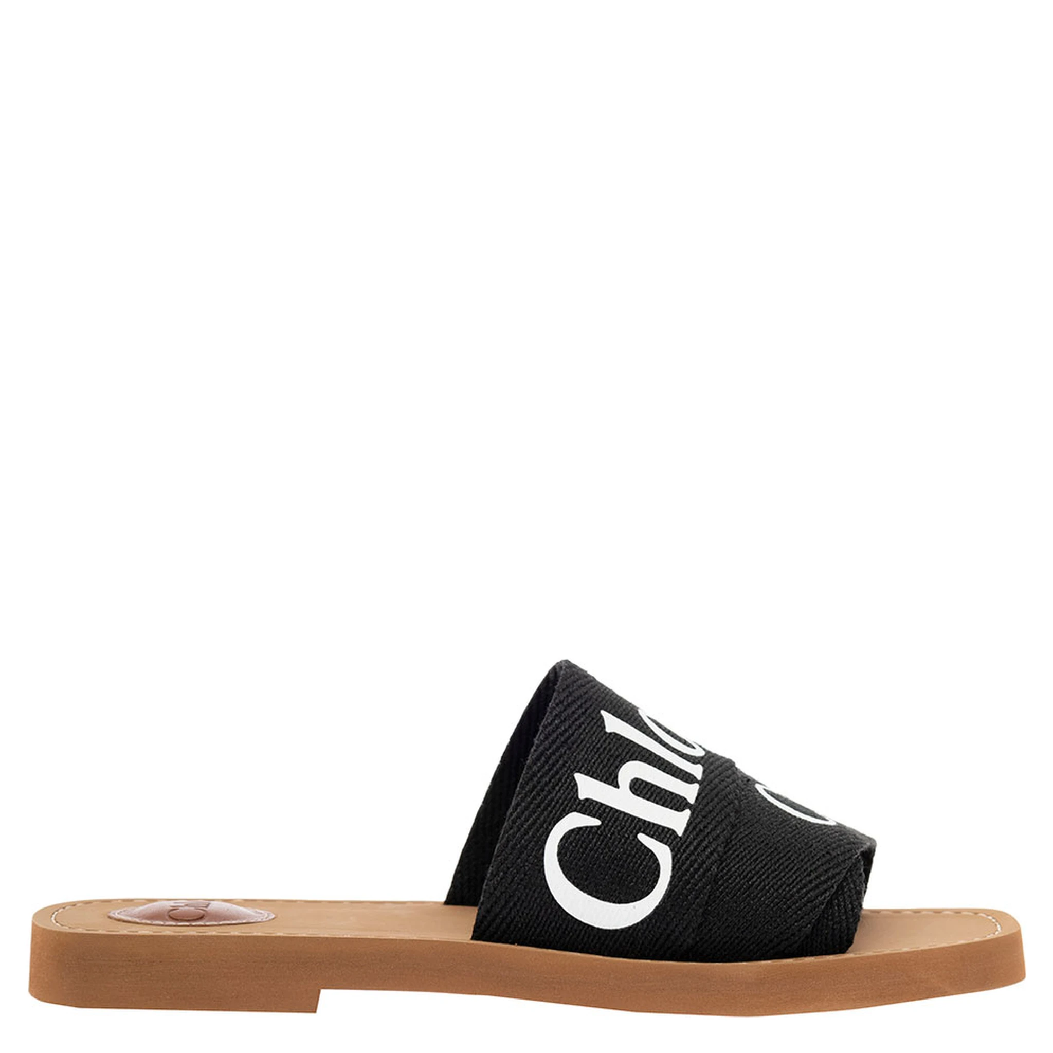 Chloé Womans Black Canvas Sandals with Logo