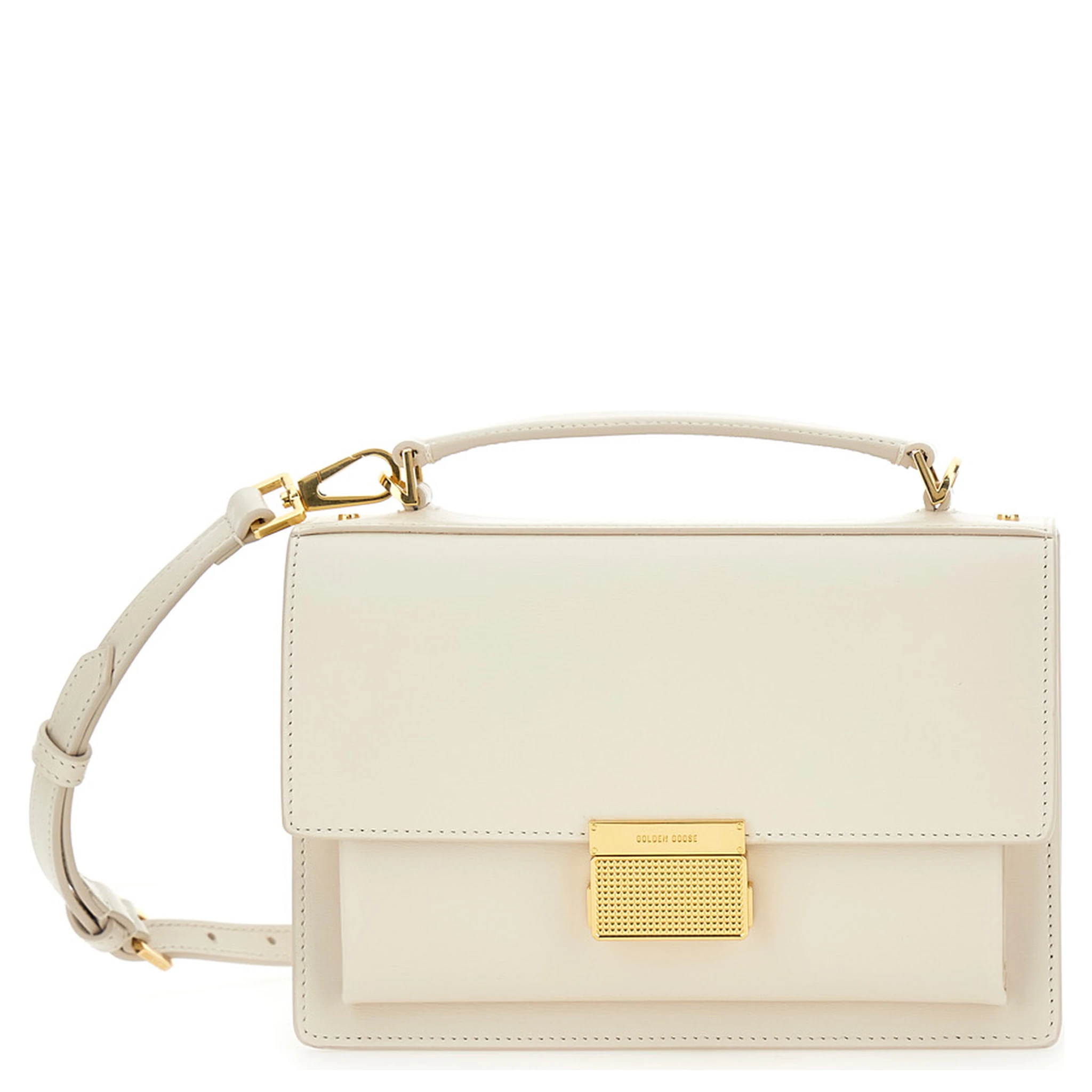 Venezia White Handbag with Lettering Logo and Clasp Closure in Leather Woman