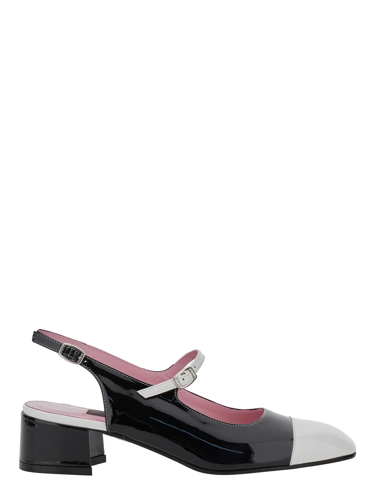 Ischia Black Slingback Pumps with Adjustable Strap in Patent Leather Woman