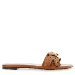 Mae Brown Sandals with Strap Embellishment with Logo in Leather Woman