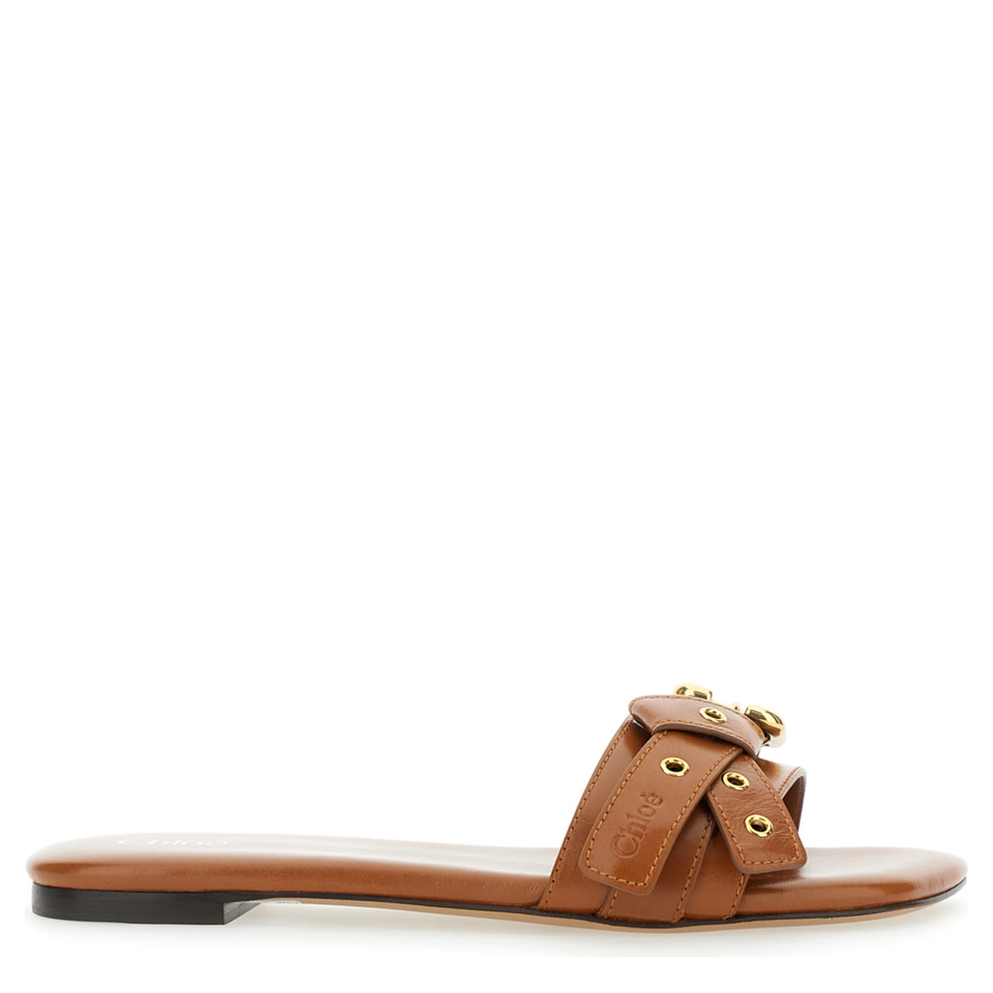 Mae Brown Sandals with Strap Embellishment with Logo in Leather Woman