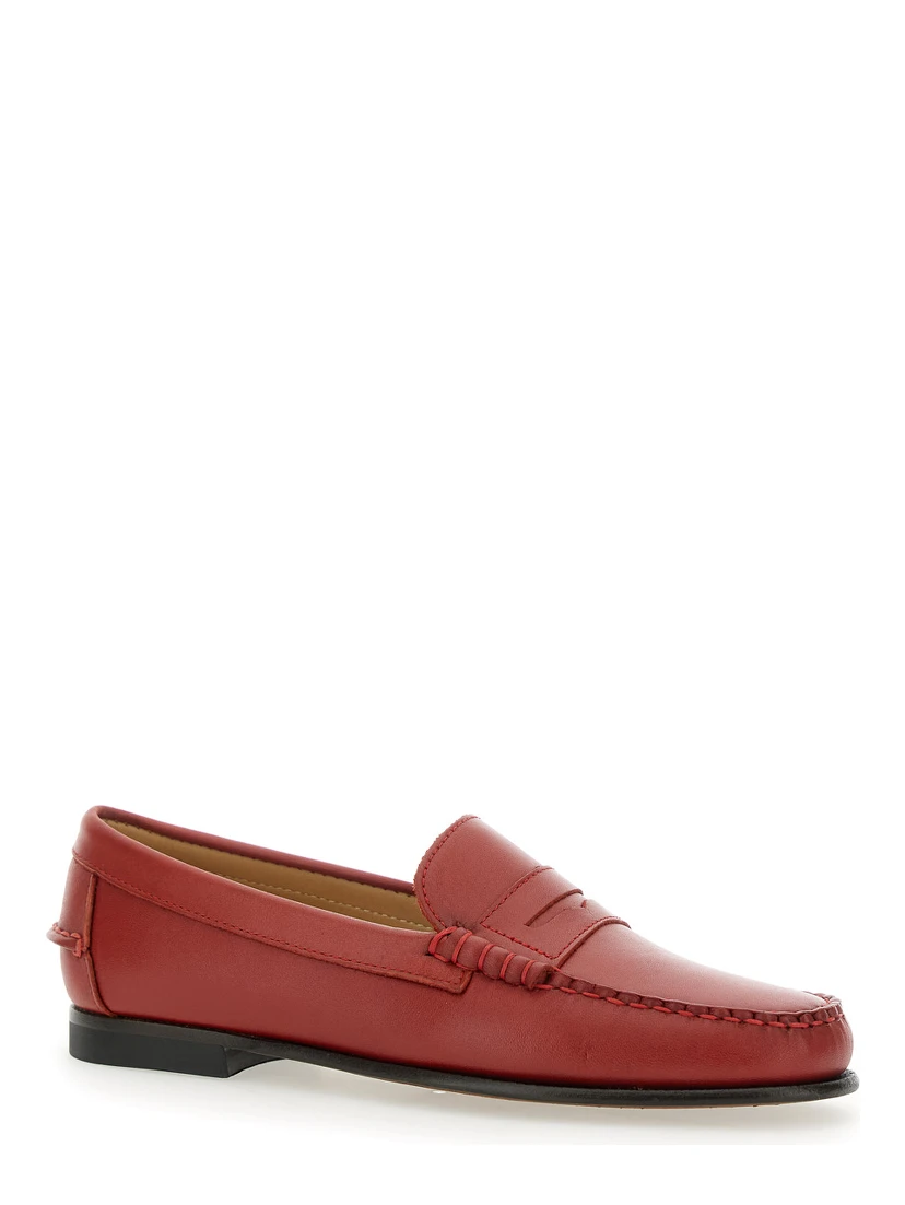 Danielle Pop Red Loafers with Bevelled Toe and Low Stacked Heel in Leather Woman