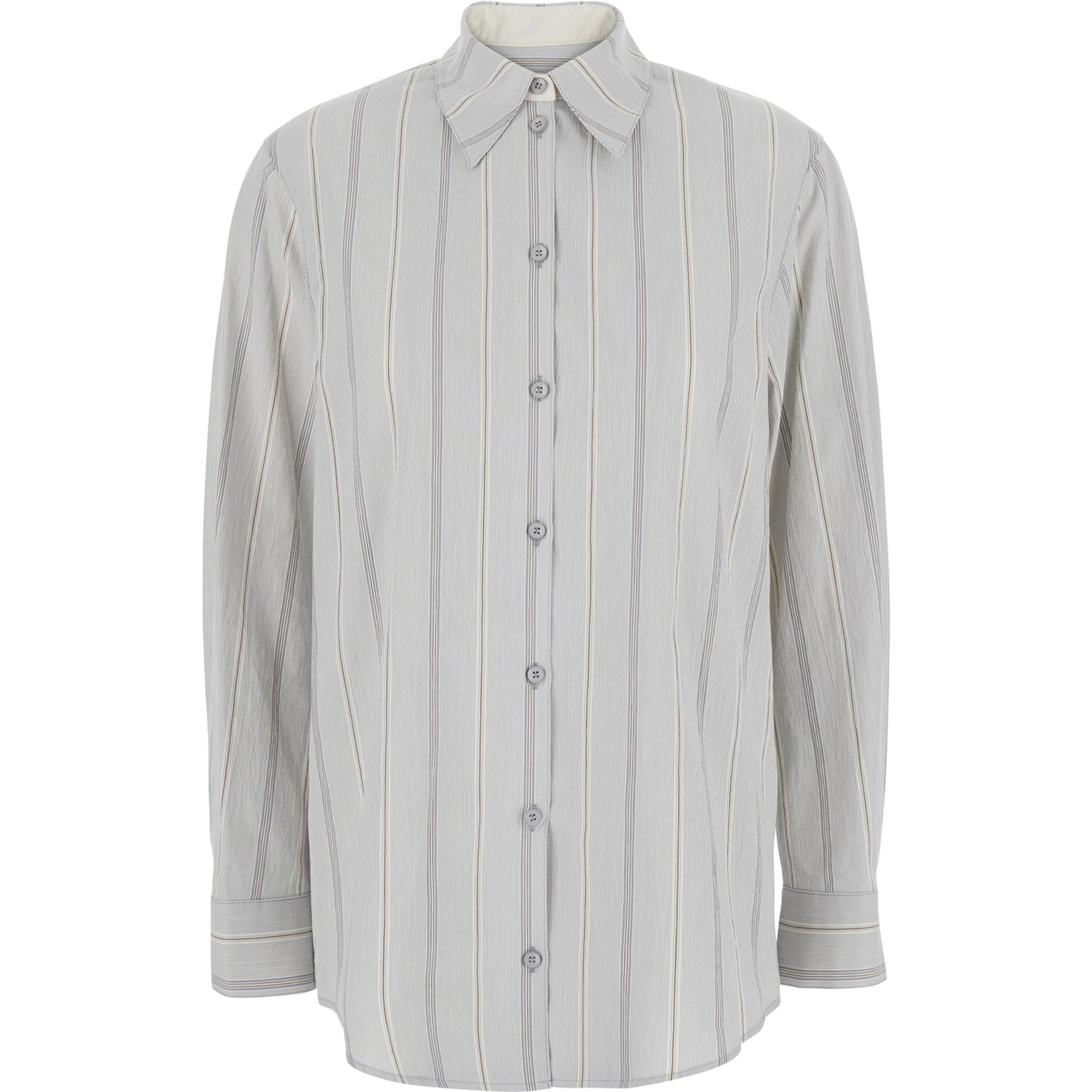 Blue Shirt with Classic Collar and All-Over Striped Motif in Cotton Woman