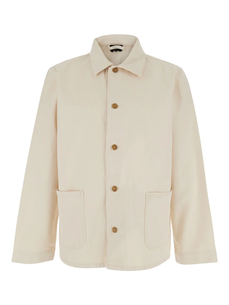 Kerlouan Beige Jacket with Classic Collar and Front Button Closure in Cotton Man