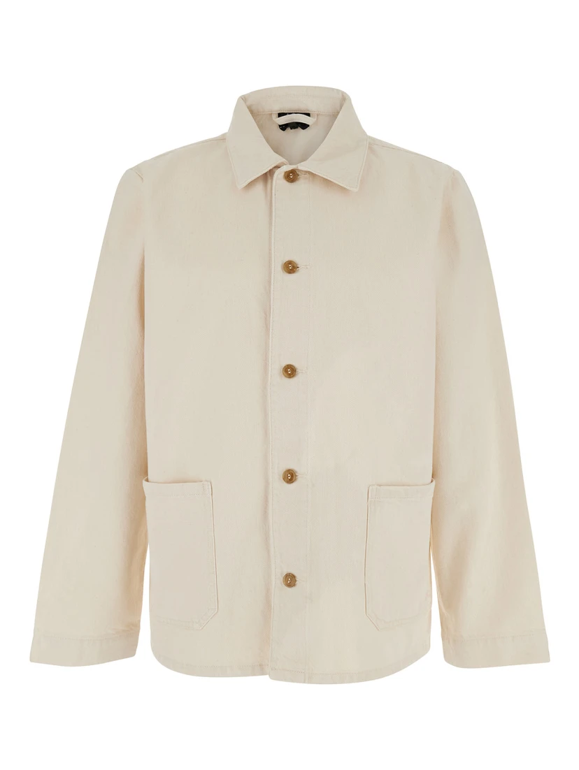 Kerlouan Beige Jacket with Classic Collar and Front Button Closure in Cotton Man