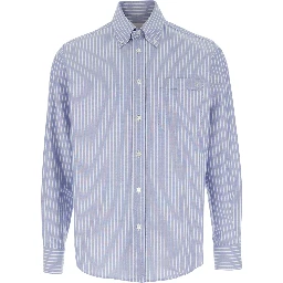 Light Blue Shirt with Logo Detail on the Front and All-Over Striped Motif in Cotton Man