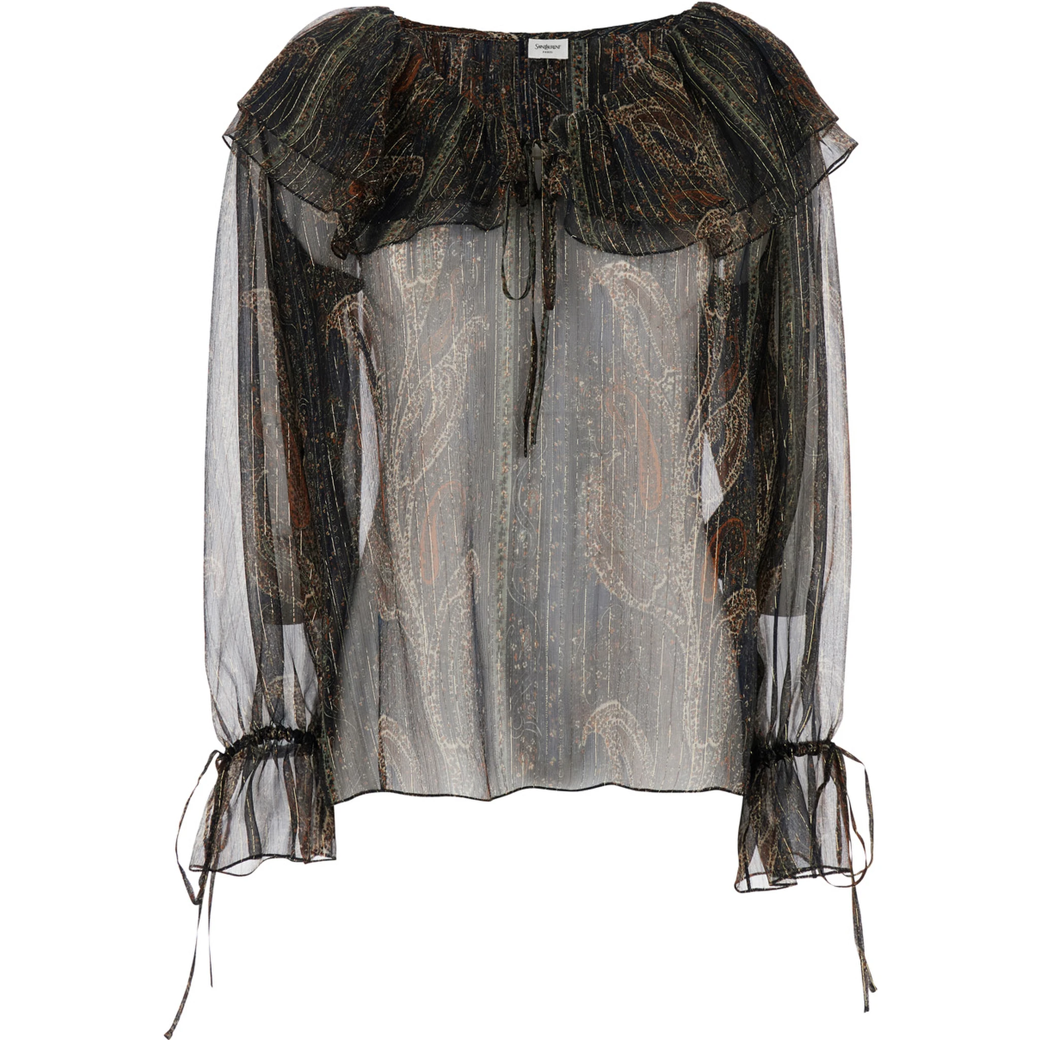 Multicolor Off-Shoulder Blouse with Drawstring Poet Sleeves in Silk Blend Woman