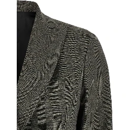 Brown Double-Breasted Jacket with Check Motif in Tech Fabric Woman