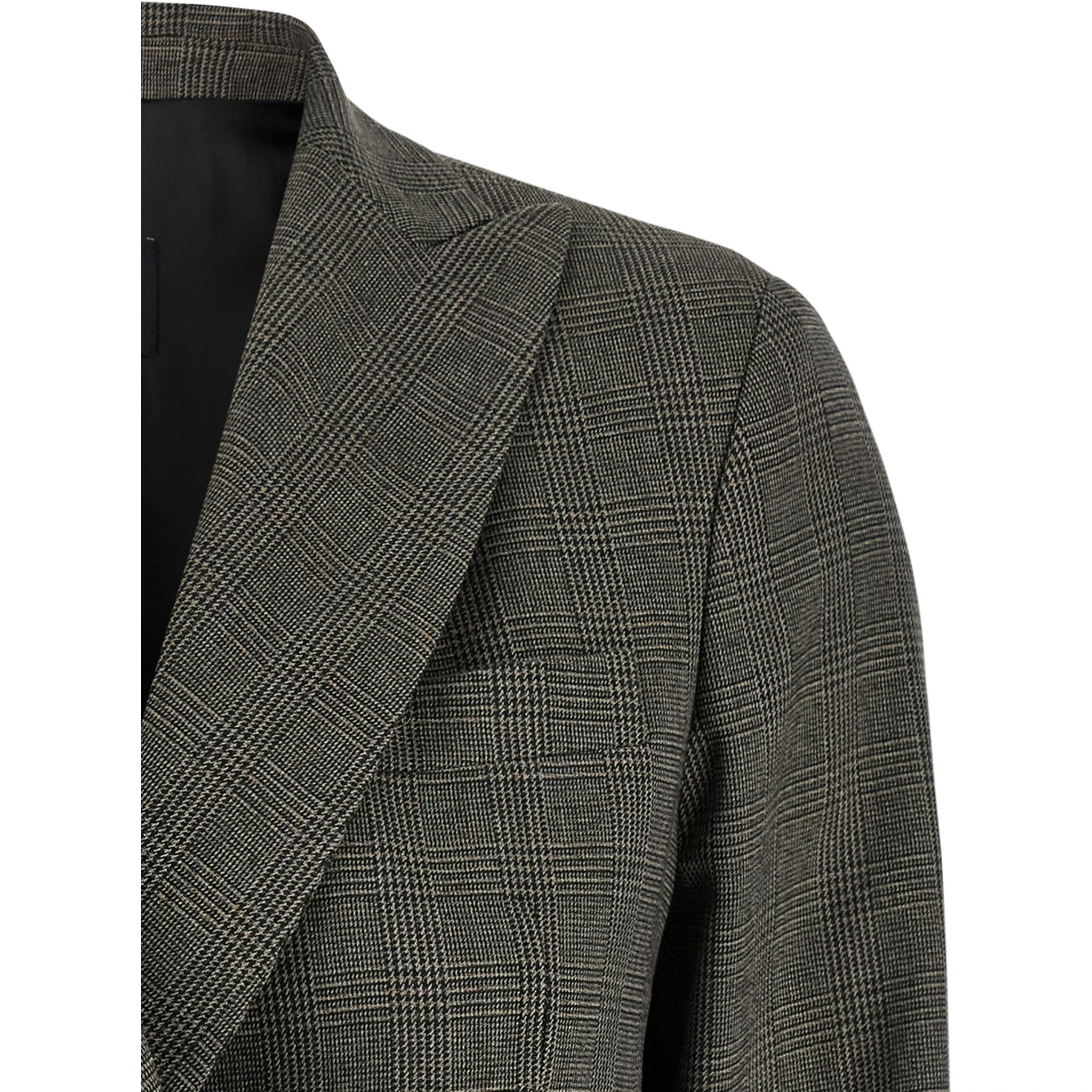 Brown Double-Breasted Jacket with Check Motif in Tech Fabric Woman