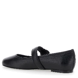 Black Ballerinas with Metallic Logo and Strap in Smooth Leather Woman
