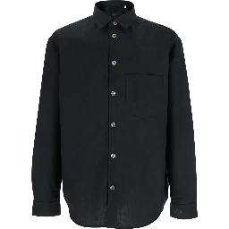 Black Shirt with Classic Collar in Virgin Wool Blend Man