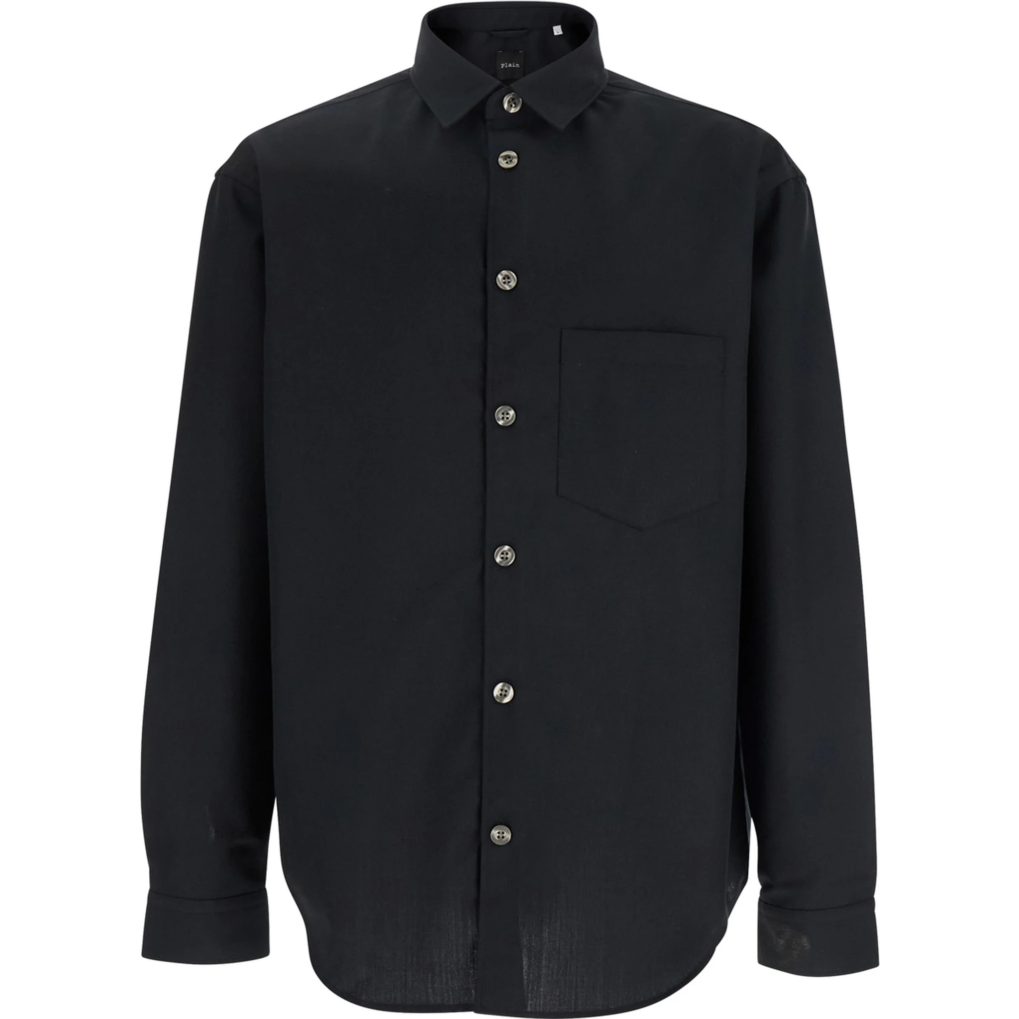 Black Shirt with Classic Collar in Virgin Wool Blend Man