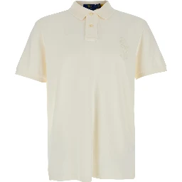 "Custom Slim Fit" White Polo Shirt with Large Pony Detail on the Front in Cotton Piquet Man