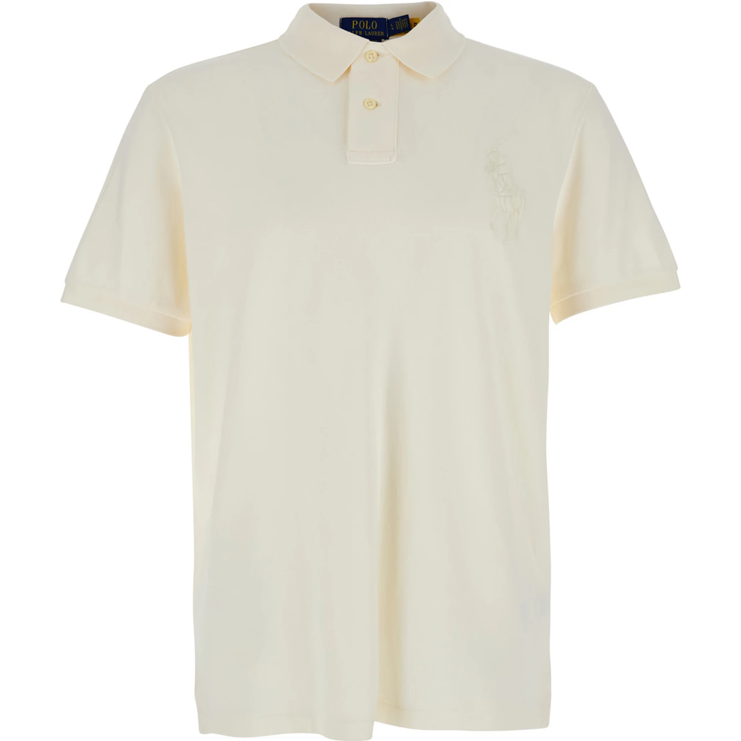 "Custom Slim Fit" White Polo Shirt with Large Pony Detail on the Front in Cotton Piquet Man