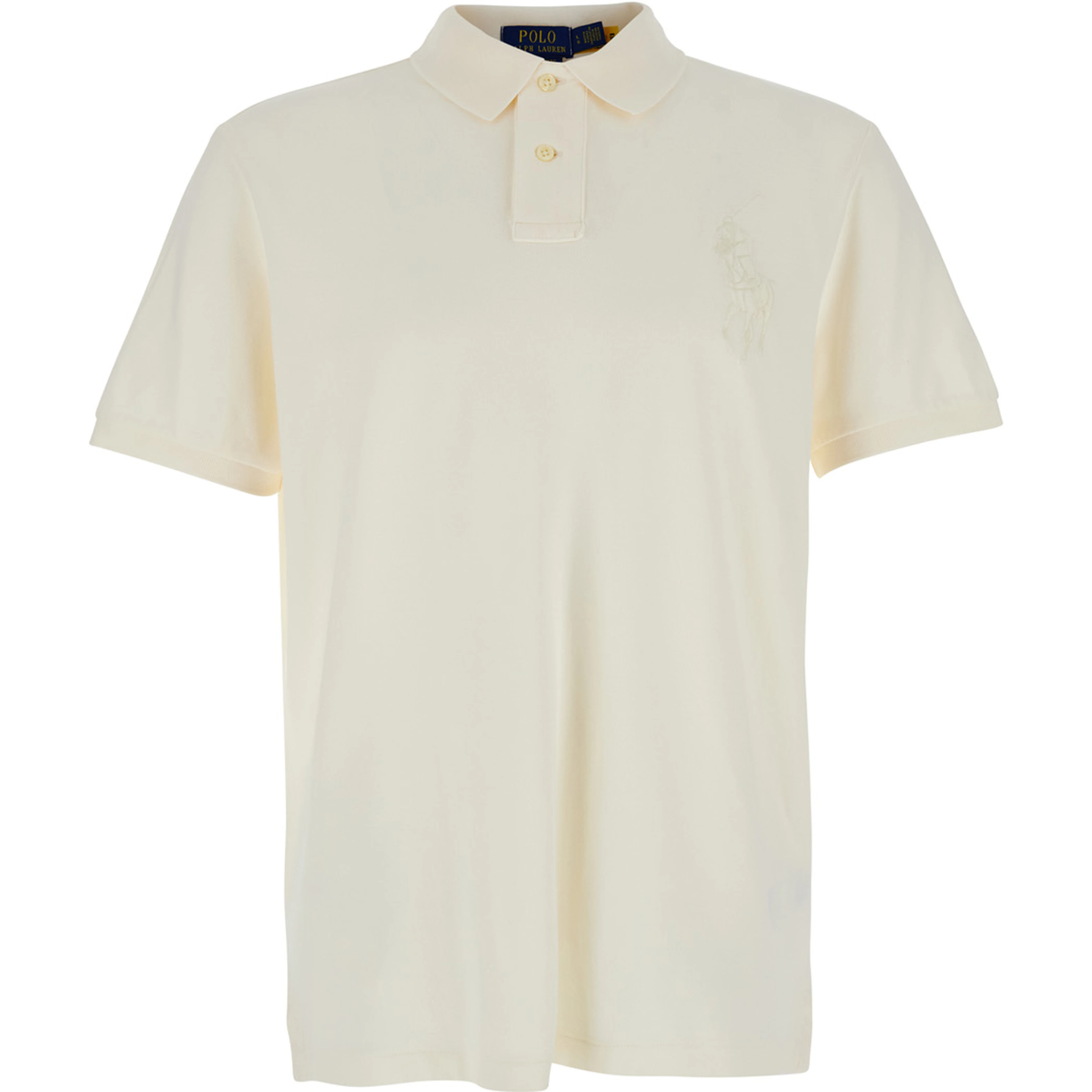 "Custom Slim Fit" White Polo Shirt with Large Pony Detail on the Front in Cotton Piquet Man