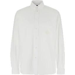 White Shirt with Classic Collar and Logo Embroidery on the Front in Cotton Man