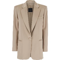 Guia Beige Single-Breasted Jacket with Notched Revers and Shoulder Pads in Wool Blend Stretch Woman
