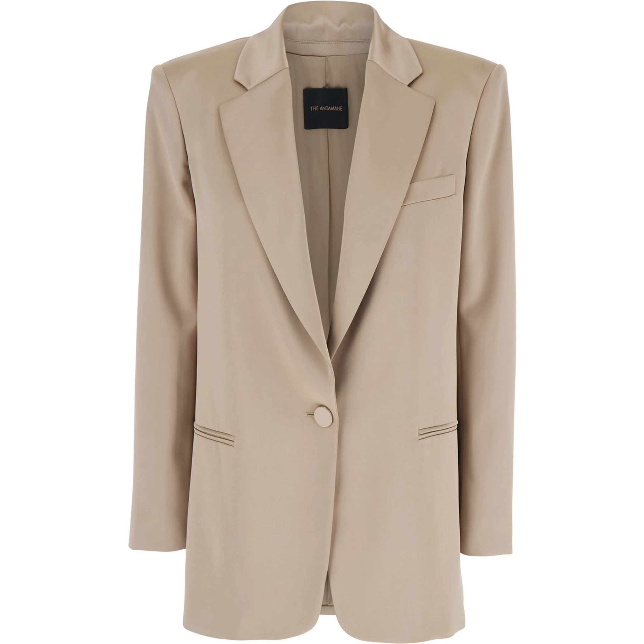 Guia Beige Single-Breasted Jacket with Notched Revers and Shoulder Pads in Wool Blend Stretch Woman