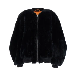 Black Bomber Jacket with Zip Closure in Fur Woman