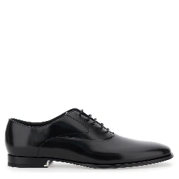 Black Lace-Up Shoes with Almond Toe and Front Laces in Leather Man