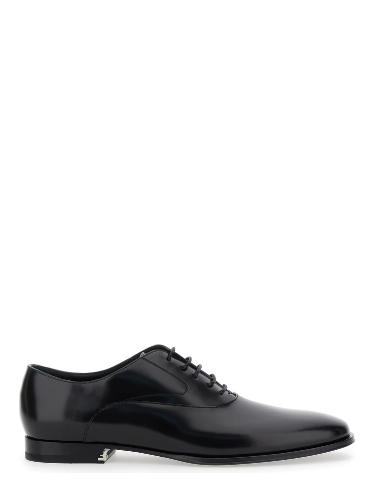 Black Lace-Up Shoes with Almond Toe and Front Laces in Leather Man