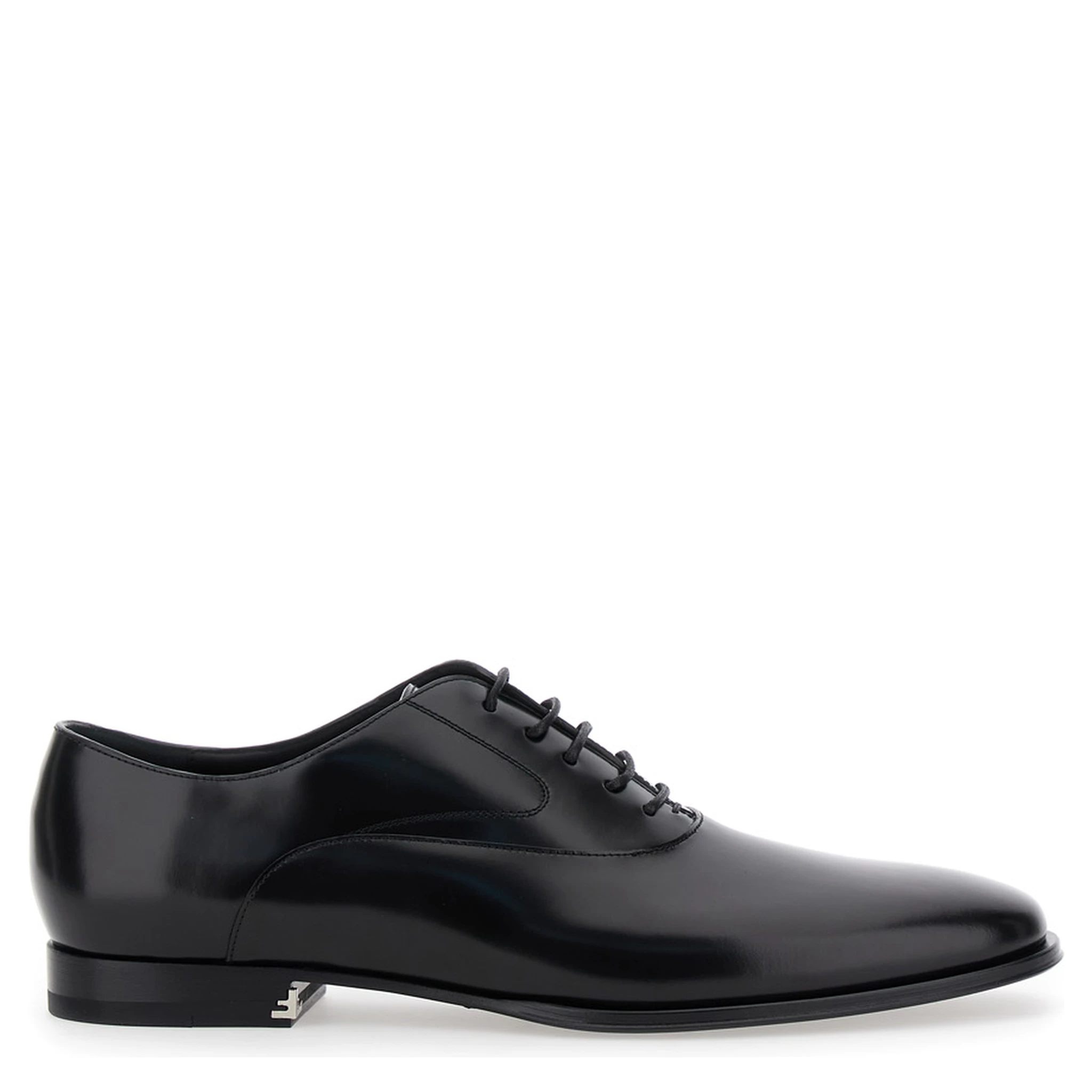 Black Lace-Up Shoes with Almond Toe and Front Laces in Leather Man