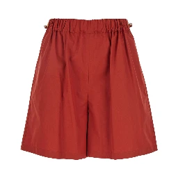 Haway Red Shorts with Elastic Waist and Pleated Details in Cotton Woman