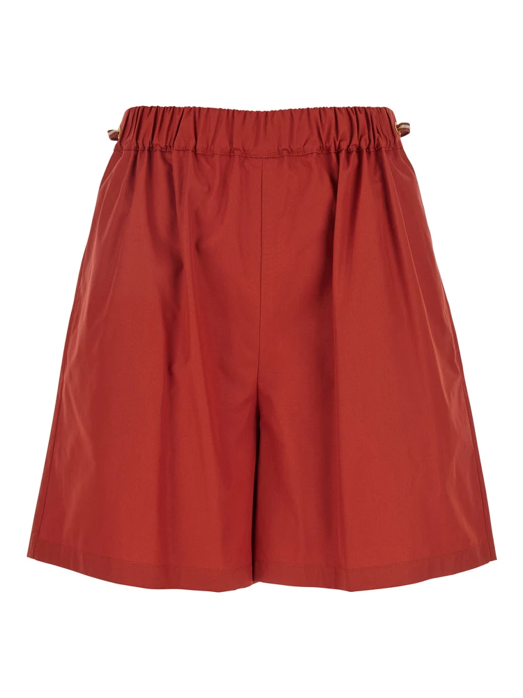 Haway Red Shorts with Elastic Waist and Pleated Details in Cotton Woman