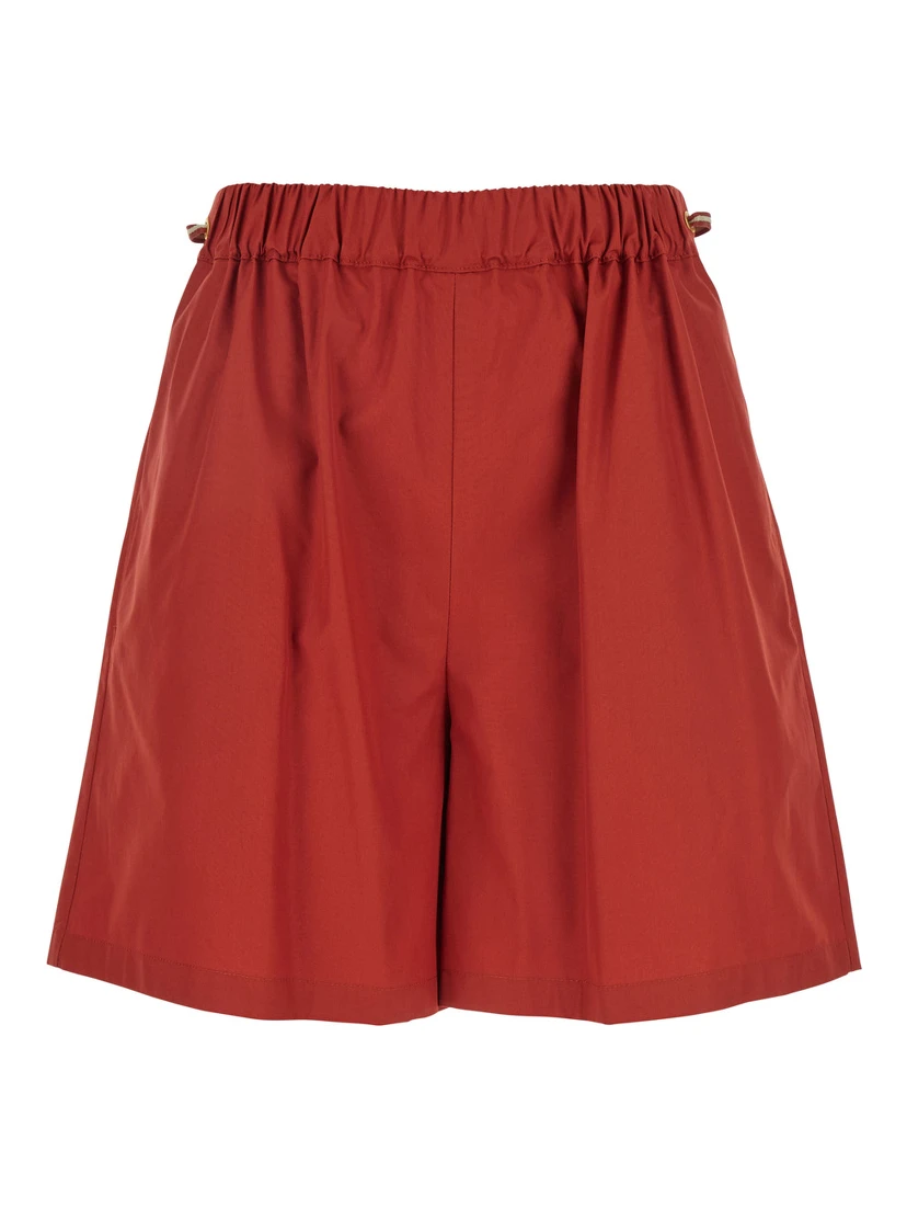 Haway Red Shorts with Elastic Waist and Pleated Details in Cotton Woman