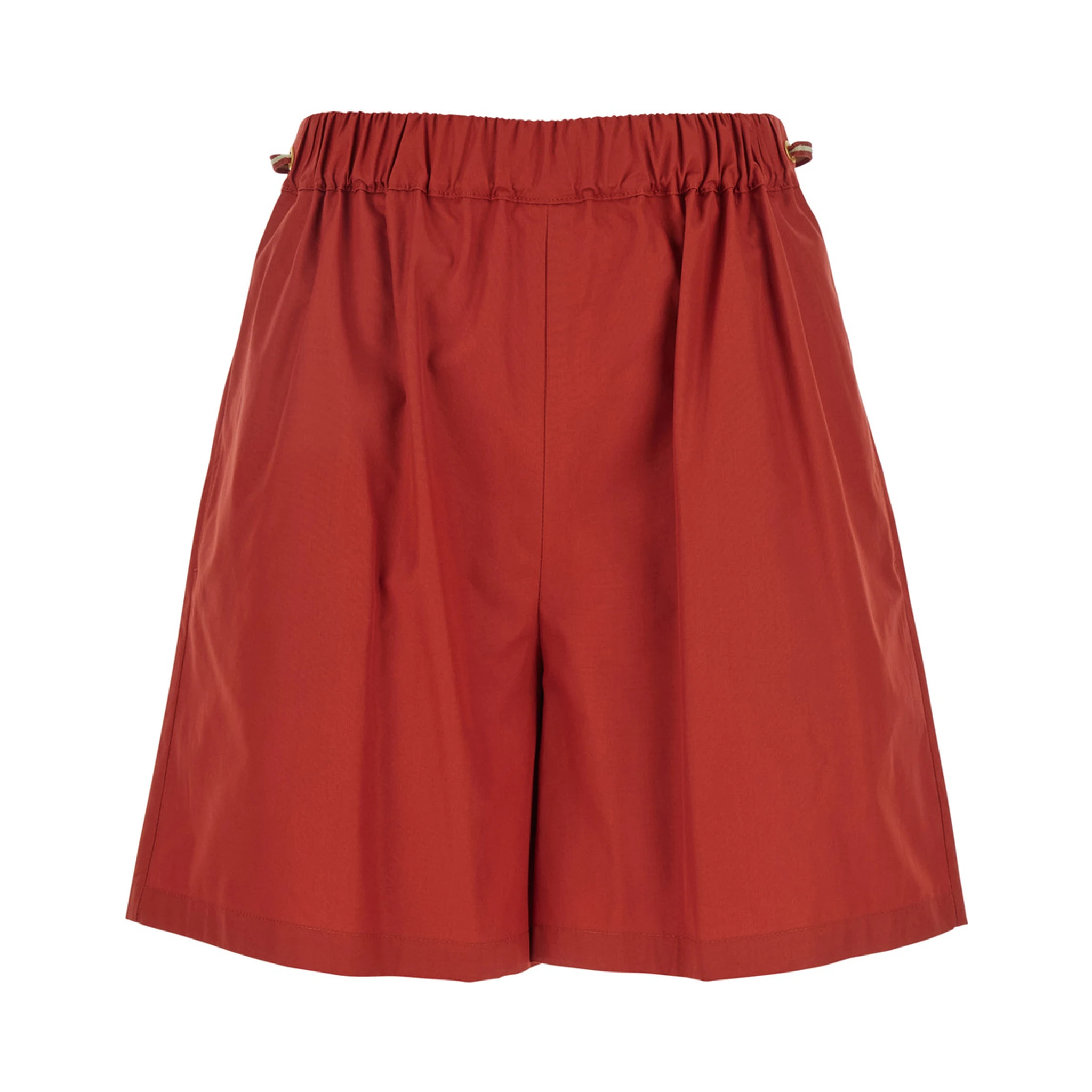 Haway Red Shorts with Elastic Waist and Pleated Details in Cotton Woman