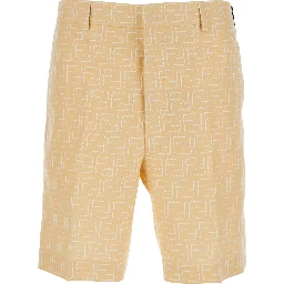 Yellow Pants with Belt Loops and All-Over FF Motif in Linen Blend Man
