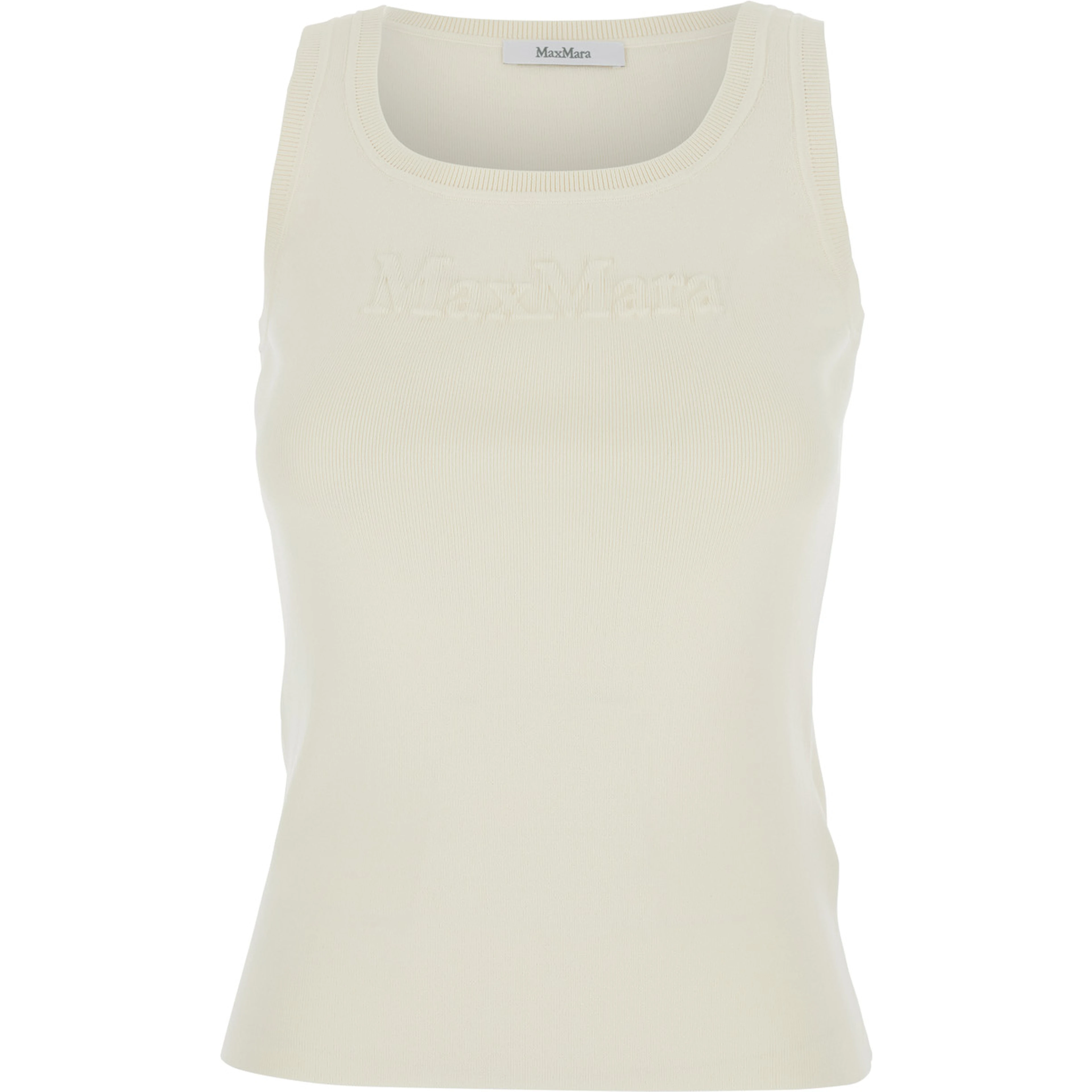 Pentola White Sleeveless Top with Square Neck and Tonal Logo Lettering Embroidery on the Front in Viscose Blend Woman